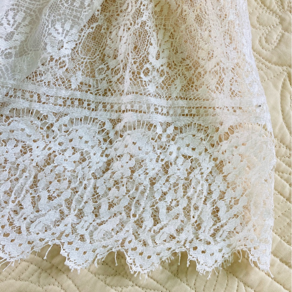 Vintage Pleated Lace Maxi Gown Dress White Cream Empire Waist Cape (Size XS/S) - Picture 10 of 16